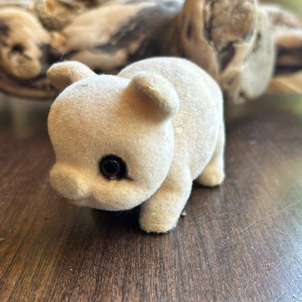 Vintage Japan Josef Originals Flocked Piglet Kitschy Cute Piggy Pig Cream Color